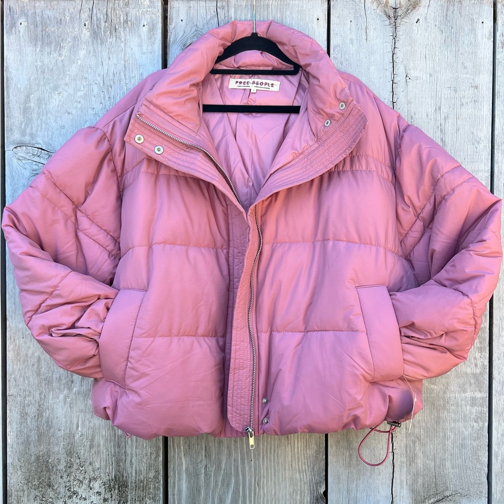 NWT Free People mauve pink rose full zip oversized winter puffer jacket - Picture 9 of 14